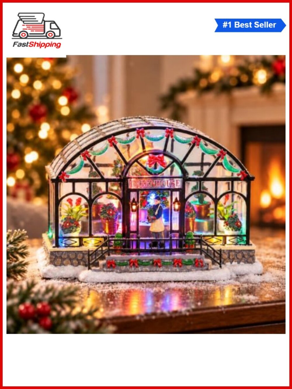 🎅 Lighted Christmas Village Greenhouse LED Miniature Tabletop Decor Battery
